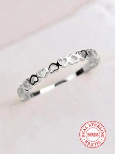 S925 Sterling Silver Heart Decor Ring, Heart Shaped Ring, Engagement Rings, Fashion Accessories for Women & Girls, Trendy All-match & Exquisite Jewelry for Birthday Gift,  Heart Design Ring