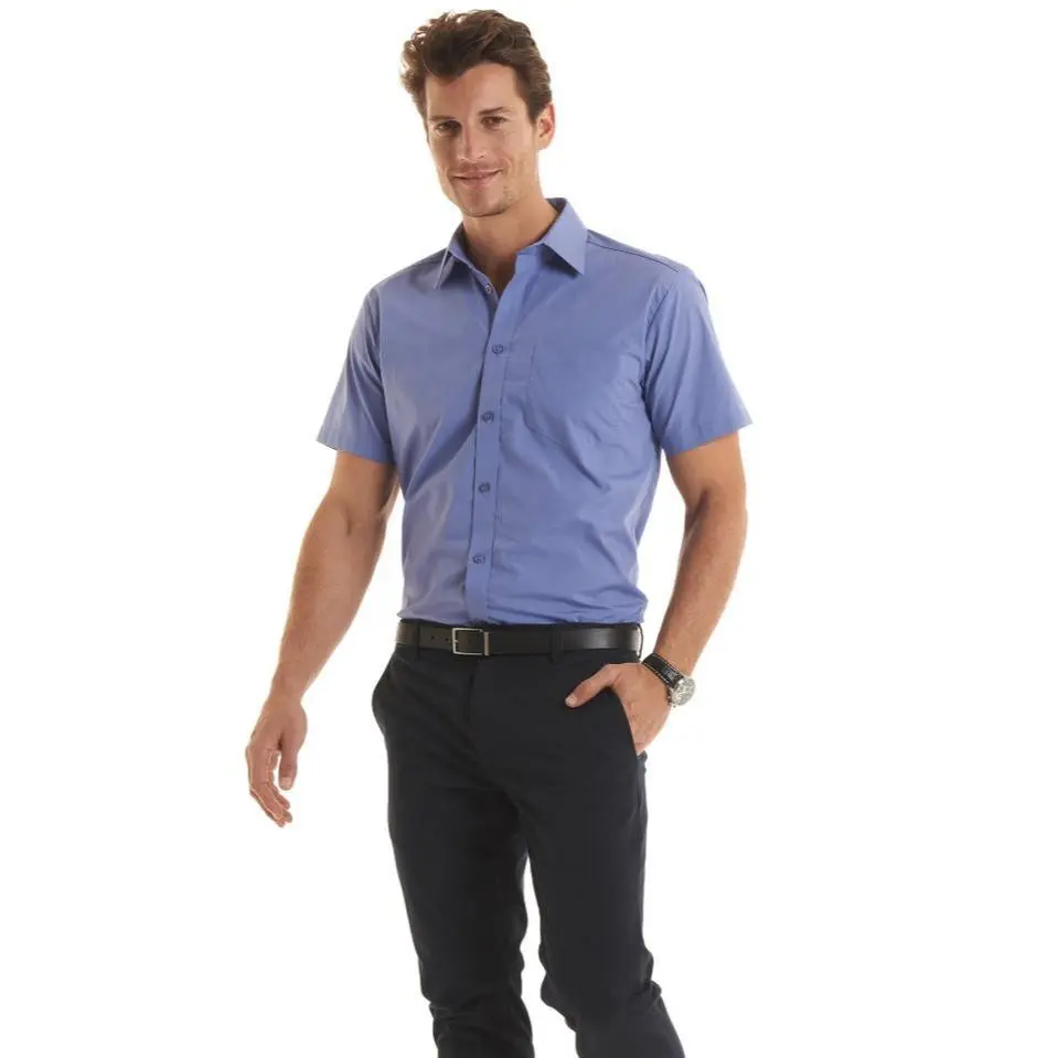 Uneek Men's Poplin Short Sleeve Tailored Fit Shirt - Top for Men - Menswear