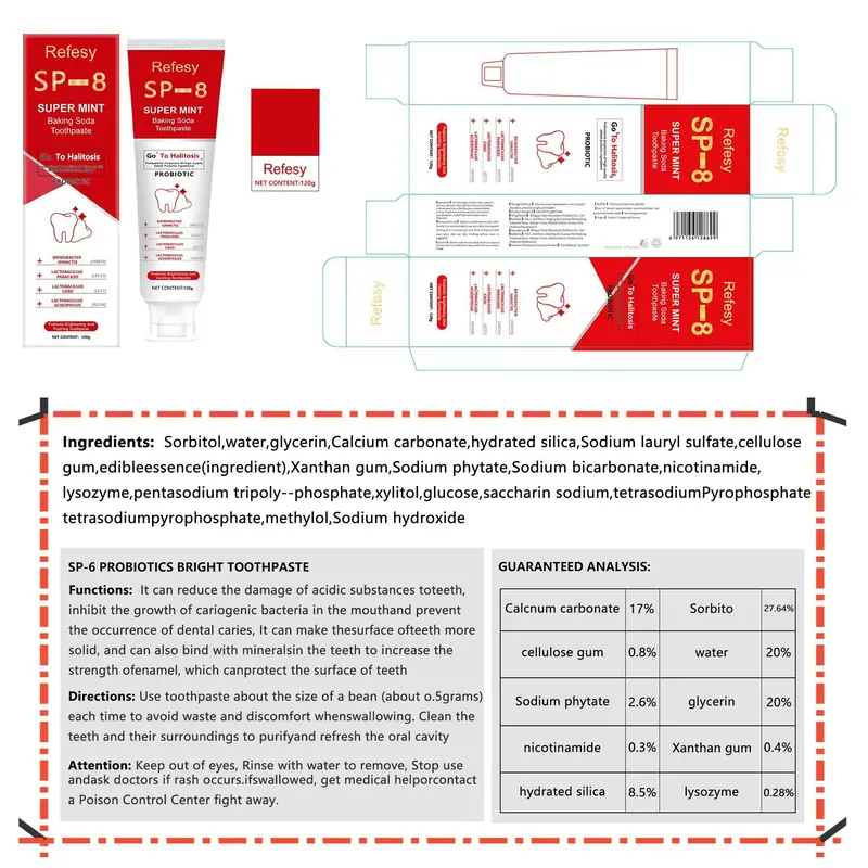 (3 Counts only £14.99) Probiotics Bright Toothpaste, Sp 8 Toothpaste, Sp-8 Ultra Toothpaste, Ultra Toothpaste Sp-8, Sp-8 Probiotics Toothpaste, Fresh Breath,Sp-6,Sp-10,SP-7 6