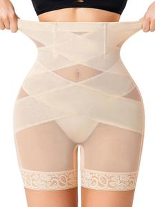 Women's Plain Contrast Mesh Sheer Shorts, Casual High Waist Contrast Floral Lace Firm Tummy Control Shaper, Women's Shapewear Bottoms for Daily Wear, Breathable Body Shaper