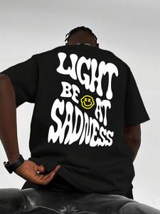 Men's Letter & Smile Face Print Round Neck Tee, Loose Casual Fashion Soft Comfy Short Sleeve T-shirt for Summer, Men's Top for Daily Wear, Tropical