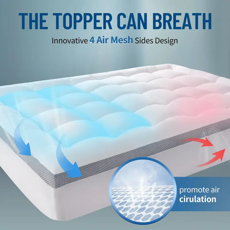AIR FLOW COOLING MATTRESS TOPPER - 05cm Deep, Ultimate Comfort No-Slip Design with Deep Elastic Pockets, Ideal for Back Pain and Sleep Comfort, Thick Hollow Fiber Filling Mattress Pad Protector, All Sizes UK 4