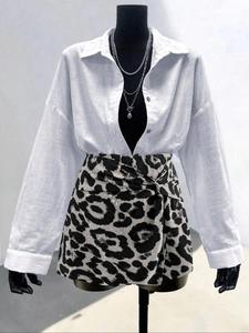 Women's Leopard Print Chiffon Skirt, Casual Fashion Zipper Fly Shorts with Belt, Women's Bottoms for Summer, Womenswear