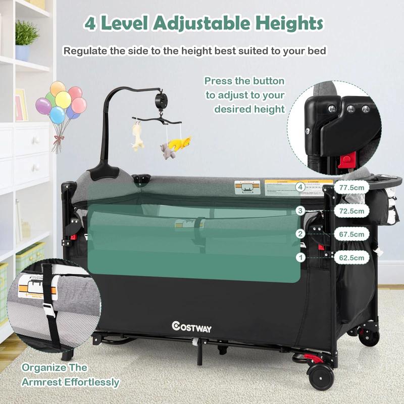 DORTALA 5-in-1 Baby Bassinet Bedside Sleeper Portable Pack and Play-Black 1