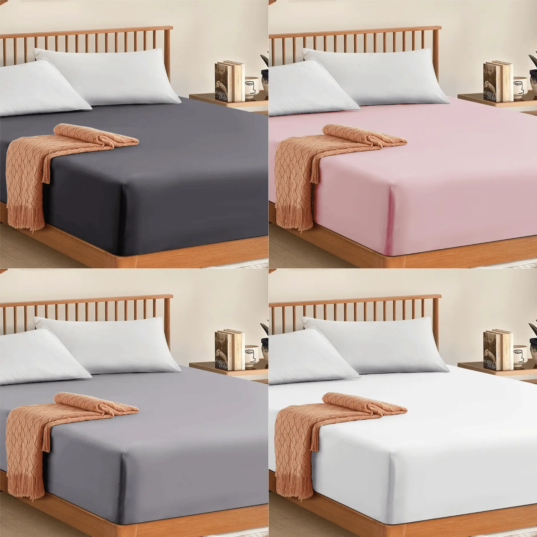 200 Thread Count - 30CM Deep Fitted Sheet 100% Soft Bed Sheets Cover Single Double King Super King Sizes