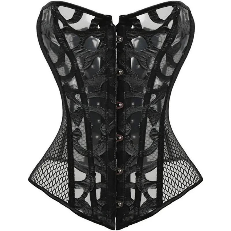 Kelvry Women's Sexy Satin Waist Cincher Lace up Boned Overbust Corset Basque Bustier Top Black 6-24 0