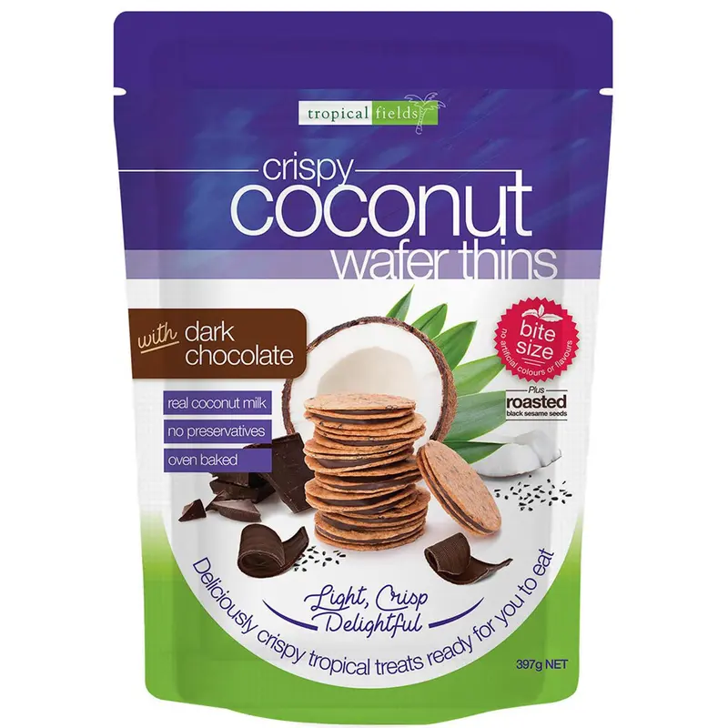 Tropical Fields Coconut Wafer Thins with Dark Chocolate Light Crisp Pack 397g 1