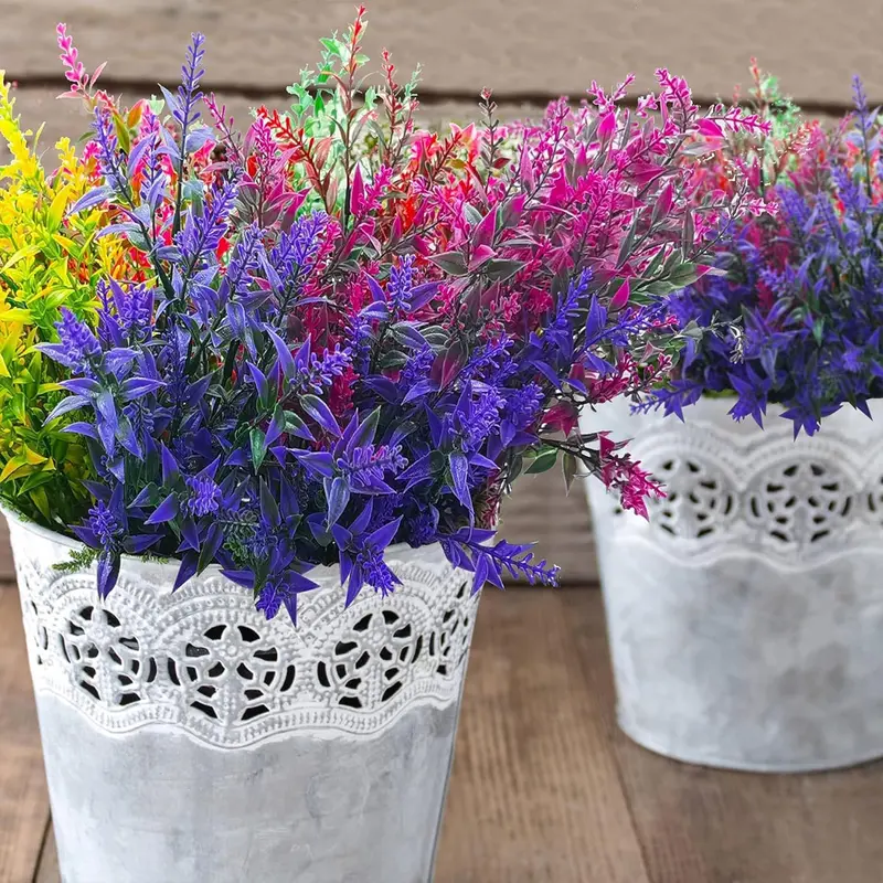 HNVNER 16 Bunches Outdoor Artificial Flowers Artificial Lavender Flowers Uv Resistant Plastic Fake Flowers for Outside Hanging Baskets Planter Garden Home Decorating artificial  plant garden  plants garden  flowers 4