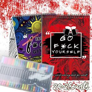 24 Colors Marker Pen & 2 Counts Emotional Language Coloring Book Set, Art Supplies for Home School Office, Perfect Gift for Adults & Teens