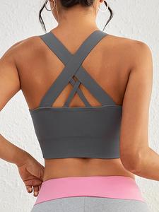 Women's Solid Color Criss Cross Crop Sports Vest, Casual Sleeveless Tank Top Athletic Top for Yoga Gym Workout Running, Ladies Sportswear Clothing for Summer
