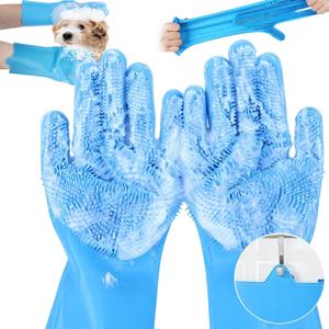 3 in 1 Thickened Pet Grooming Silicone Gloves (160g), 2 Counts/set Pet Bath Gloves, Heat Resistant Silicone Gloves with High-density Teeth, Five Finger Design for Bathing & Massaging Dogs and Cats, Pet Hair Removal Gloves, Pet Massage Gloves, Pet Supplies
