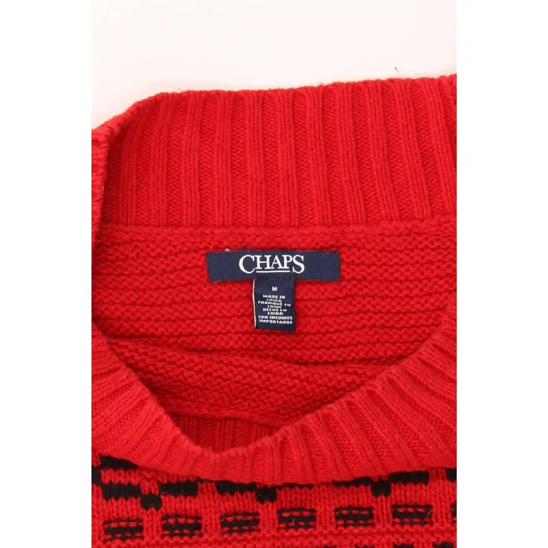 Pre-Owned Vintage CHAPS Womens Boat Neck Jumper Sweater UK 14 Medium Red Fair Isle Cotton 3