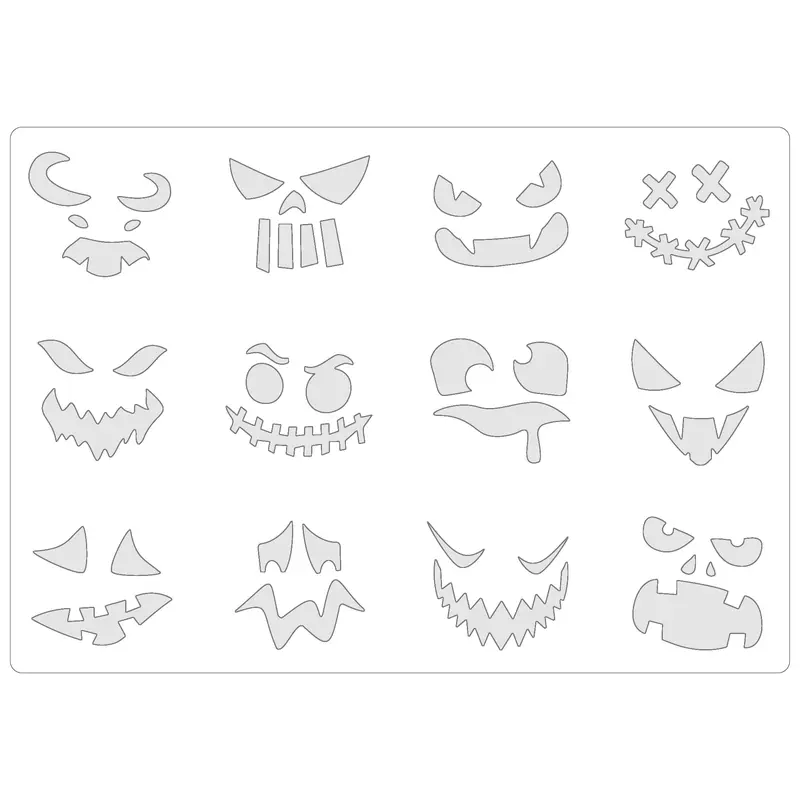 Reusable Stencil - Professional Quality - Halloween Faces - Made in the UK - Food Safe Non Adhesive -  White Laser Cut PET Material for Cakes, Cookies, Coffees, Serving Plates 0