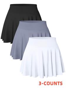 Women's Solid Color Sports Skort, Comfy Breathable Pocket Inner Skort for Tennis, Ladies Sportswear Activewear for All Seasons, Sporty Breathable Skorts