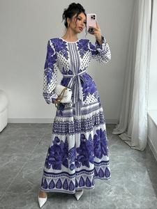 Women's Leaf Print Belted Wrap Dress, Casual Puff Sleeve Dress for Spring & Fall, Women's Clothing casual everyday wear