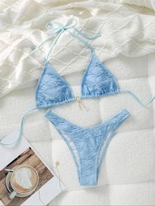 Two-Piece Set Women's Solid Color Bikini Set, Casual Fashion Chic Swimsuit Set for Beach Holiday Vacation, Ladies Swimwear for All Seasons