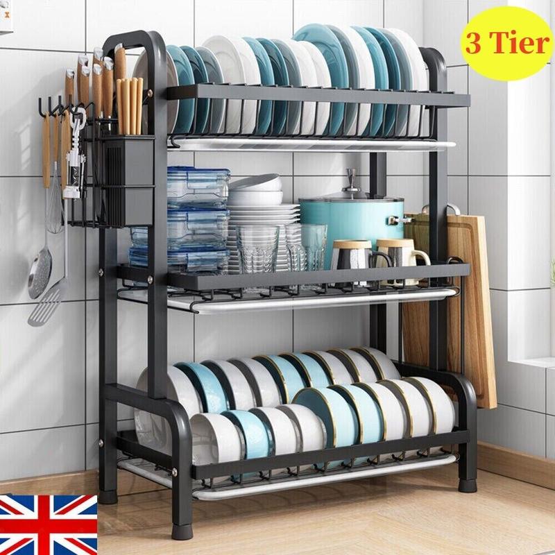 Product Introduction of 3 Tier Dish Drainer Rack with Drip Tray Cutlery Holder Plate Rack Kitchen Sink 45