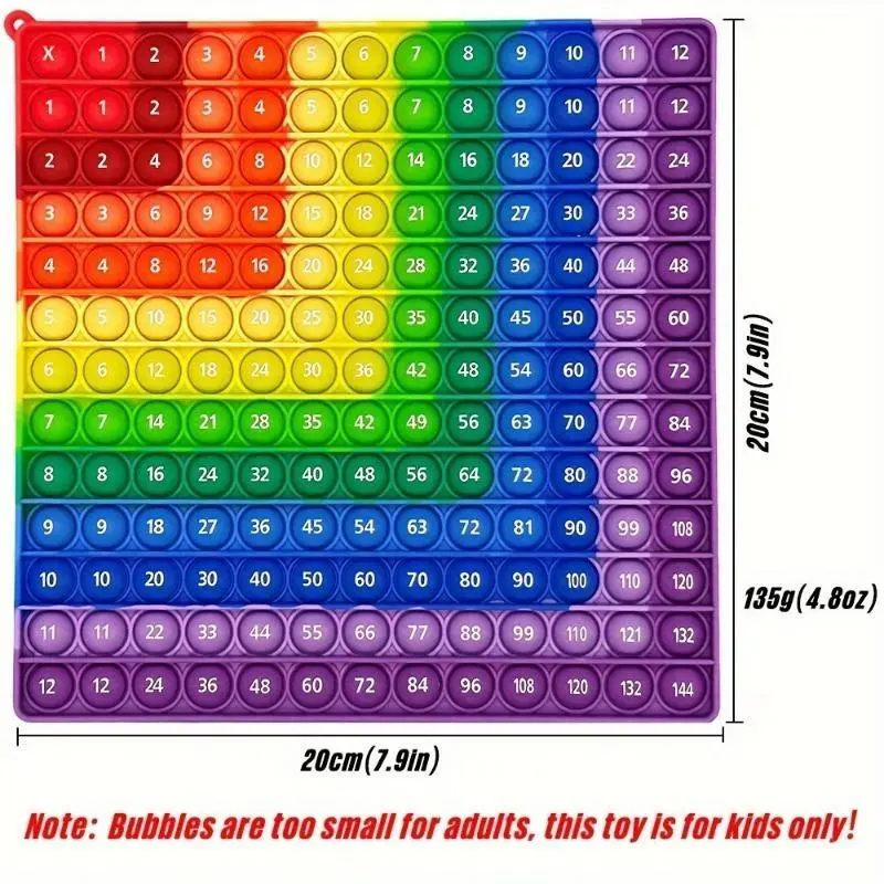 Colorful 12x12 Multiplication Push Bubble Fidget Pop Toys, Times Table Math Teaching Resources Educational Toys Gifts for Kids Halloween Christmas Gift 1