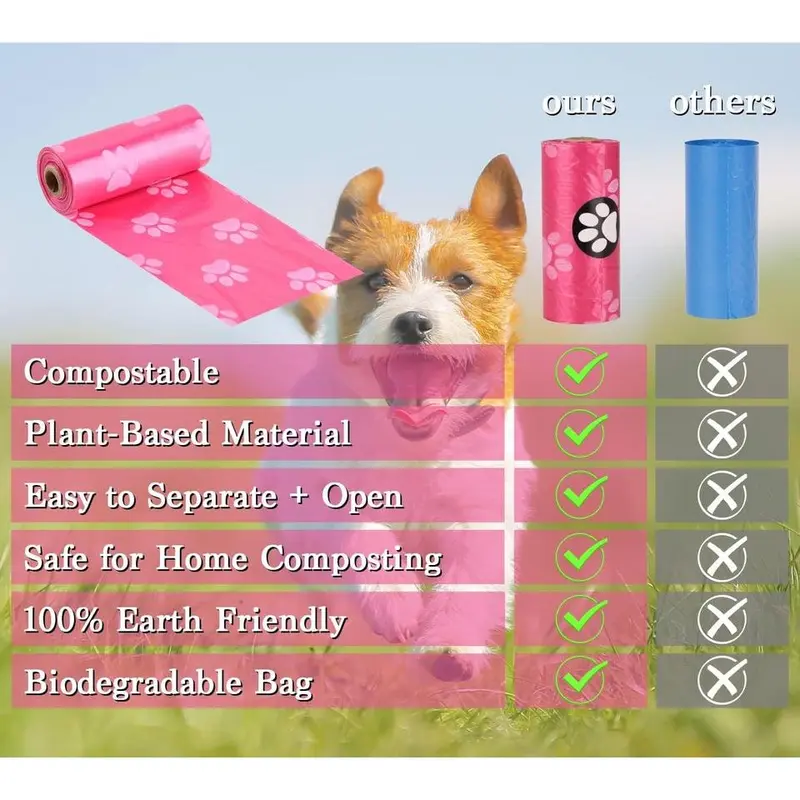 Dog Poo Bags 240 Pink Large Poop Bags with Dispenser,Super Strong 100% Leak Proof Poo Bags Dogs Rolls with Corn Starch Compostable 5