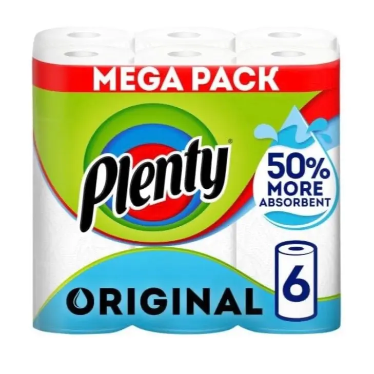 PLENTY Kitchen Towel, 6 White Rolls, 600 Sheets of Kitchen Roll, 2-Ply Tissue 0
