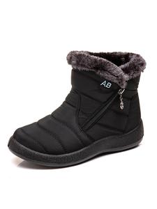 Women's Solid Color Zipper Side Ankle Boots, Casual Warm Snow Boots for Winter, Non-slip Waterproof Boots for Outdoor