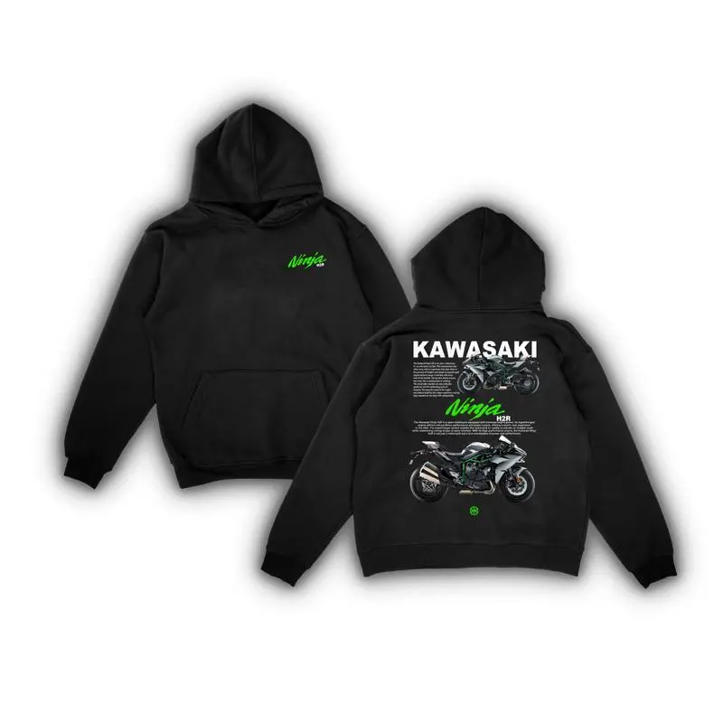 Kawasaki Ninja H2R Hoodie - Ultimate Racing Motorcycle Design for Speed Enthusiasts, Featuring Iconic Green Ninja Logo, Comfortable Unisex Hoodie for Fans of High-Performance Bikes
