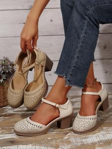 Women's Fashionable Solid Color Hollow Out Design Mary Janes Pumps, Gifts for Girlfriend, Casual Comfortable Breathable High Heel Sandals for Daily Wear, Trendy All-match Summer Footwear for Daily Wear