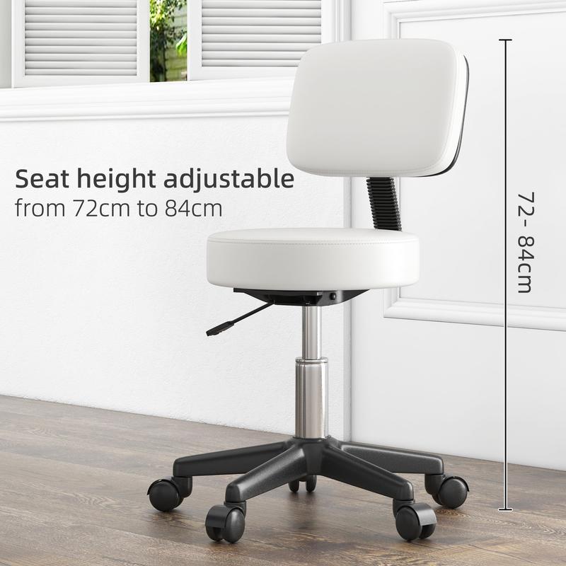 Beautician's Swivel Salon Chair w/ Padded Seat Back 5 Wheels Adjustable Height Salon Hairdressers Tattoo Spa Rolling Cushion Professional White 6