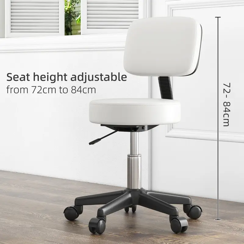 Beautician's Swivel Salon Chair w/ Padded Seat Back 5 Wheels Adjustable Height Salon Hairdressers Tattoo Spa Rolling Cushion Professional White 6
