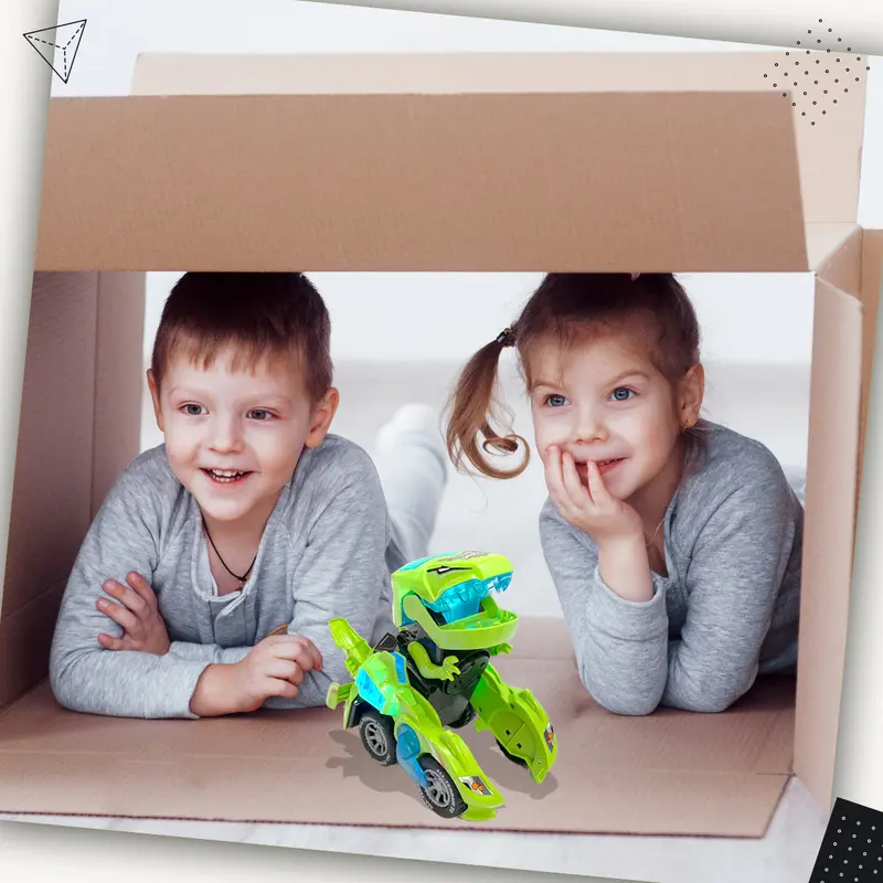 Koolbitz Kids Dinosaur Transforming Car Automatic Transformable Dinosaur Car Toy for Children Electric Dinosaur Car Toy for Toddlers Sound and Flashing Lights Fun Indoor Car Toy 4