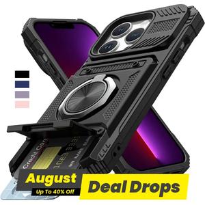 Shockproof Armor Hard Case Cover with Wallet Credit Card Slot & Ring Stand Function, Anti-fall Phone Cover, Phone Case for iPhone 16 15 14 13 Pro Max iPhone 17 Series