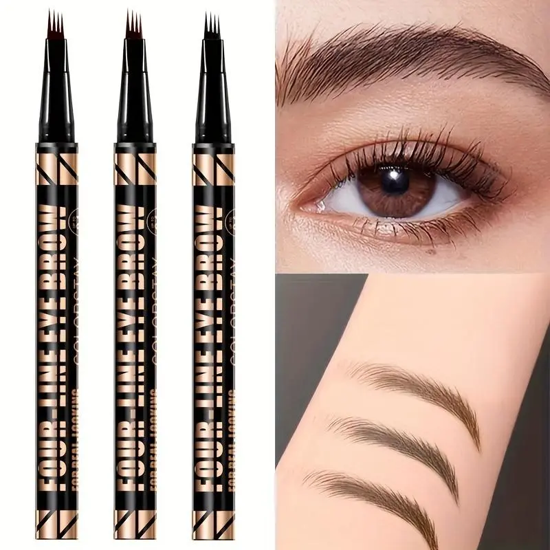 4 Split Head Waterproof Eyebrow Pencil, Fast Drying & Long-Lasting, Precise Tip for Defined Brows, Suitable for All Skin Types, Sleek Black Design with Golden Accent