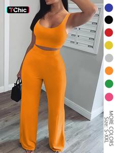 Women's Solid Color Tank Top & Wide Leg Pants Two-piece Set, Casual Fashion Cozy Two Piece Outfits for Daily Outdoor Wear, Ladies Clothes for Summer