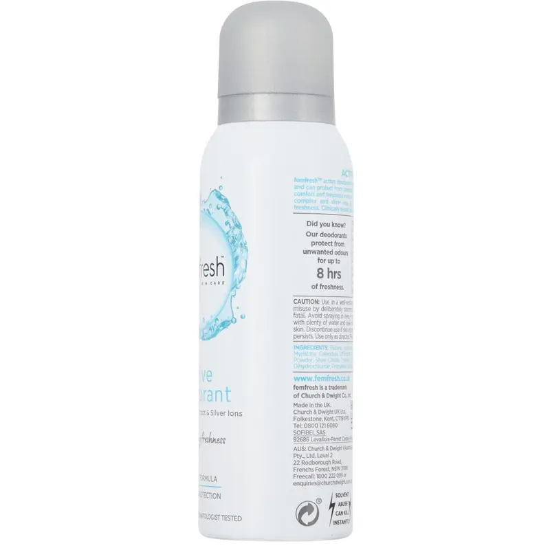 Femfresh Intimate Skin Care Active Deodorant - Gentle  Odour Protection Spray for Long Lasting Freshness For Women - Hypoallergenic Scent, Safe Ultimate Care for a Fresh Feeling – 125ml 3