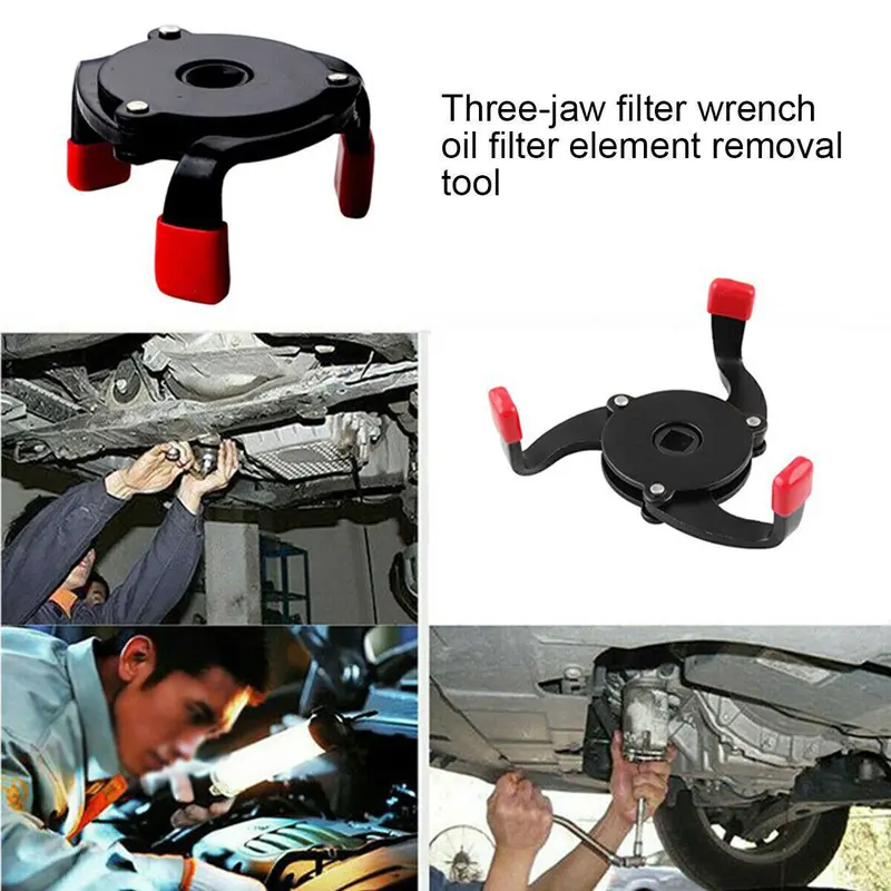 Oil Filter Wrench 3Jaw Adjustable Car Oil Filter Removal Tool Non-slip Universal 4