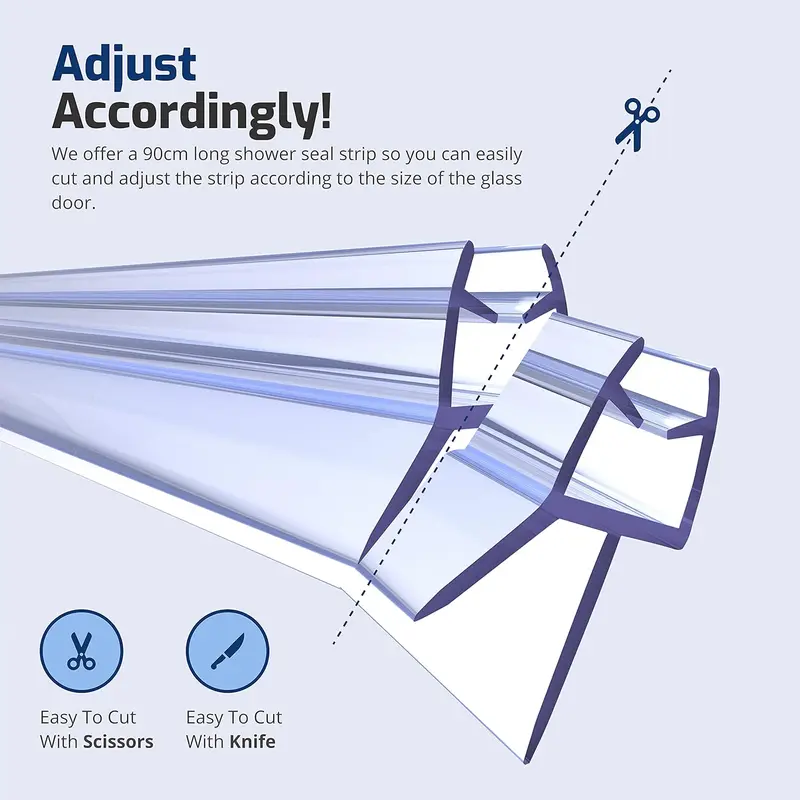 Shower Door Seal Strip for 4-6mm Glass - Covers up to 20mm Gap - Perfect Transparent Shower Screen Seal Replacement with 90cm Adjustable Length (Straight) 4