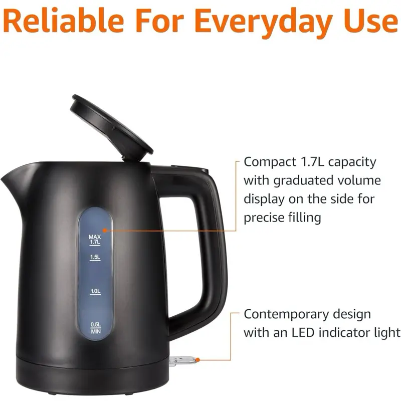 Amazon Basics Electric Kettle 1.7L, 3000 W, BPA-Free with 360° Base, Auto... 1