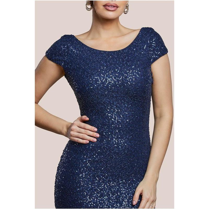 Goddiva Cowl Back Sequin Maxi Dress - Navy 2