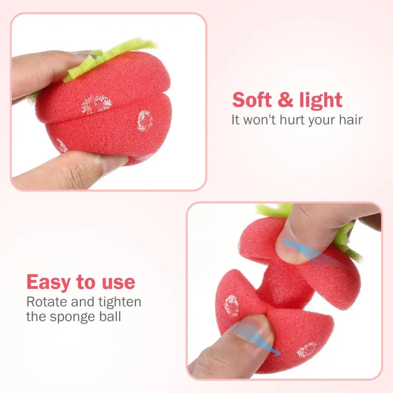 12pcs Hair Curler Foam Roller Cute Hair Styling Rollers for Women Sponges Strawberry Curlers Sponge Rollers for Hair Hot Rollers Foam Hair Rollers Hair Care Foam Rollers Balls Red 1