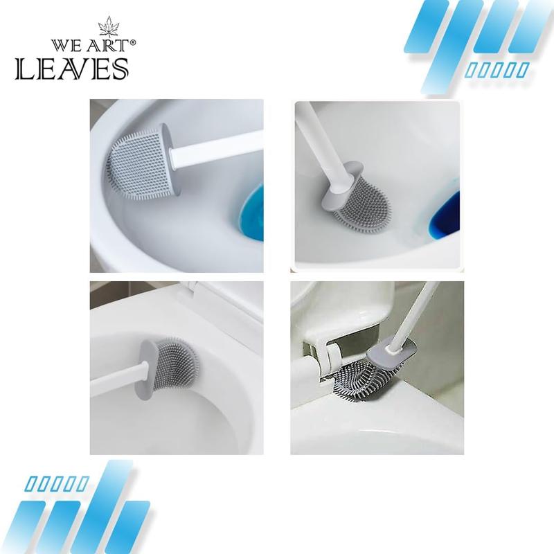 Silicone Toilet Brushes & Holders – Pack of 1 Long Non-Slip Handle, Flexible Bristles for Easy Cleaning – Modern Drip-Free Base, Durable White Bathroom Toilet Brush Set With Holder 5