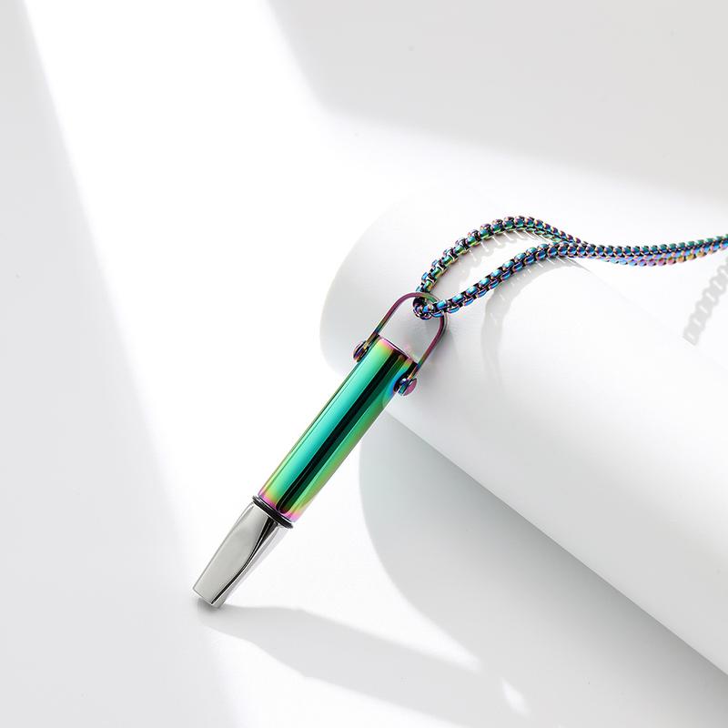 Breathing Resistance Whistle Necklace Round Tube Built-in Cotton Core Assisted Yoga Meditation Decompression Mindfulness Jewelry Titanium Steel Pendant 8