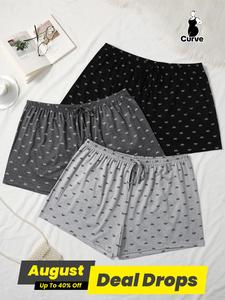 【Plus Size】 All Over Bow Print Pajama Shorts, Casual Comfy Knitted Fabric Sleep Shorts for Women, Women's Sleepwear for All Seasons, Loungewear, Fit Summer Sleepwear