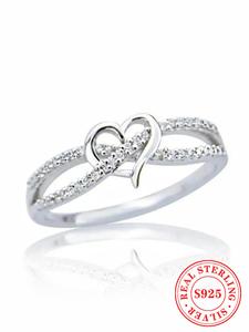 S925 Sterling Silver Fashion Heart Shaped Zirconia Decorated Ring, Luxury Jewelry for Women, Trendy All-match & Exquisite Jewelry for Birthday Gift