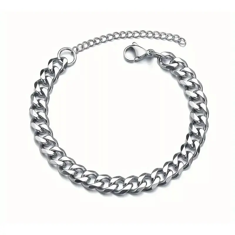 Men’s Silver Stainless Steel Curb Chain Bracelet – 18cm + 5cm Extension 0