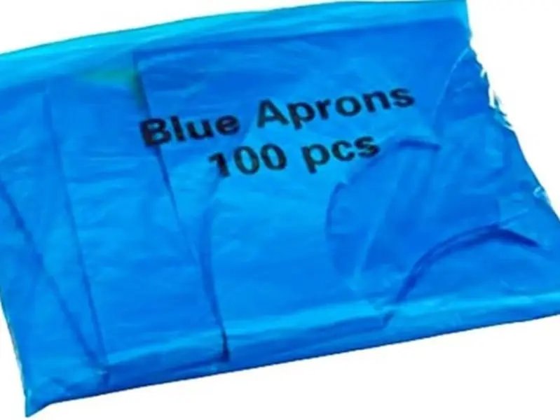 100 Pack - BLUE Disposable Aprons for Men Women - Universal Size - PPE Aprons for Caterers, Cleaning, Painting, Hairdressers - Food Service, Home, and Industrial Use Comfortable Lightweight