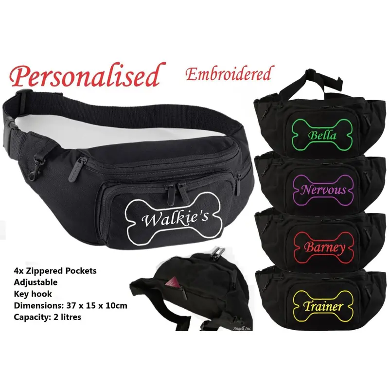 Personalised Name DOG WALKING Bum Bag Pet Treats Training Waist Belt Lead Gift 0