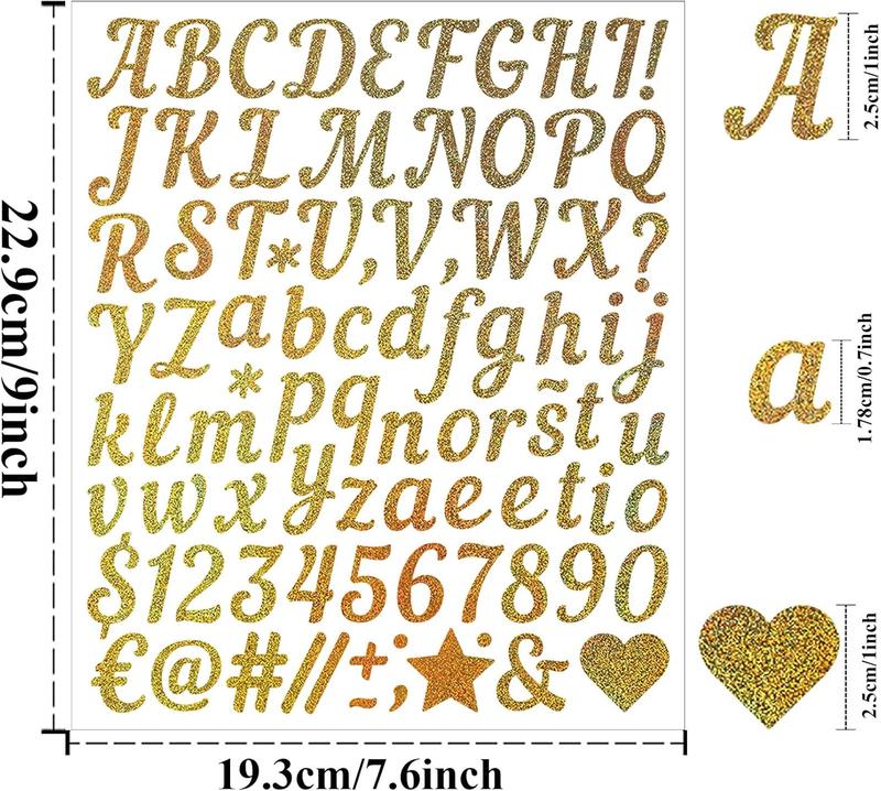 1 Inch Small Self Adhesive Vinyl Letter Number Symbol Stickers Kit,528 Pieces Alphabet Numbers Stickers for Mailbox, Water Bottle, Scrapbook, Notebook - Gold 1