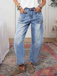Women's Plain Jeans, Casual Fashion Basic Denim Pants for Daily Wear, Ladies Bottoms for Summer, Womenswear, Baggy Trouser, Streetwear