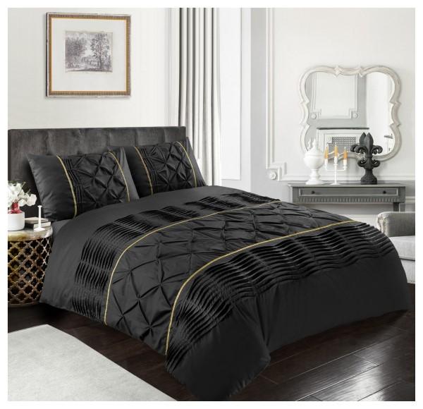 Luxury Antoinette Damask Floral Duvet Cover Set – Reversible Polycotton Quilt Cover for Double and King Size Beds, Eleanor Pintuck Stripes Design, Soft 200 Thread Count, Easy Care Summer Bedroom Décor, Buttons Closure, Includes Duvet and Pillow Cases 3