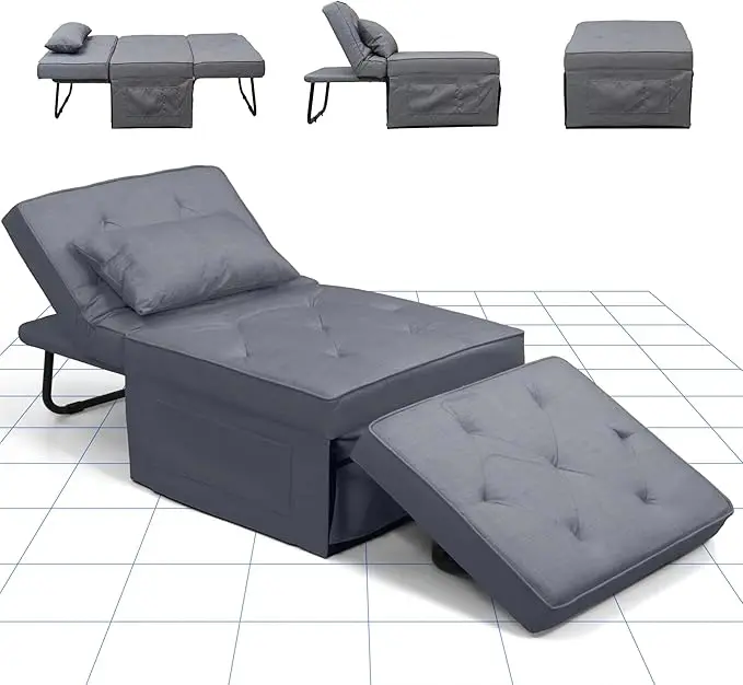 FLEXISPOT Folding Sofa Bed | 4-in-1 Convertible Chair with 6-Position Adjustable Backrest & Pillow | Perfect Guest Bed for Home, Apartment, Dorm